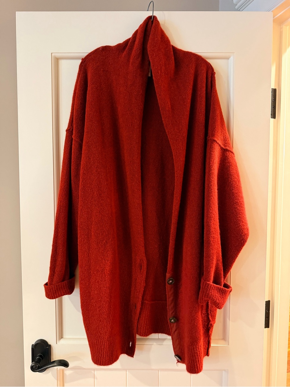 Free People Relaxed Open-Front Women's Cardigan Jacket in Rust Red Size Large